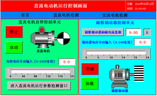 智能型直流电机性能测试实验装置(图2) 直流电动机运行控制画面